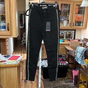 No Boundaries Black Jeans with Rhinestone Side Stripe